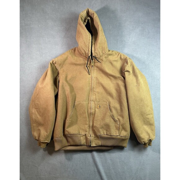 Carhartt Men Canvas Work Jacket Quilt Lined Brown Hooded Size 2XL Tall J130 - Picture 1 of 9